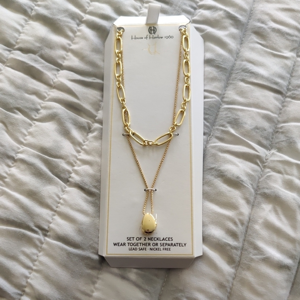 New!House of Harlow 1960 Gold-tone Set Of 2 Necklaces Chain and Pendant